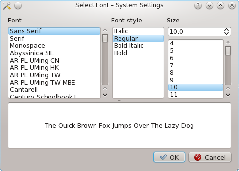 The font selector.