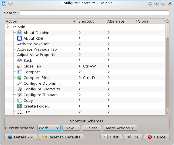 The Customize Shortcuts window displaying the scheme editing tools.