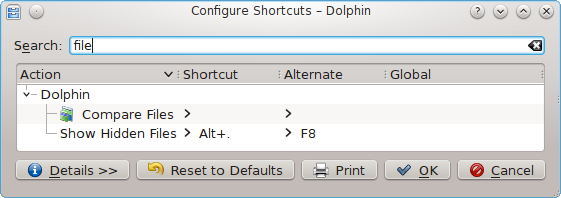 The Customize Shortcuts window.