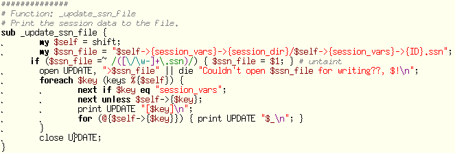 A Perl function, rendered with syntax highlighting.
