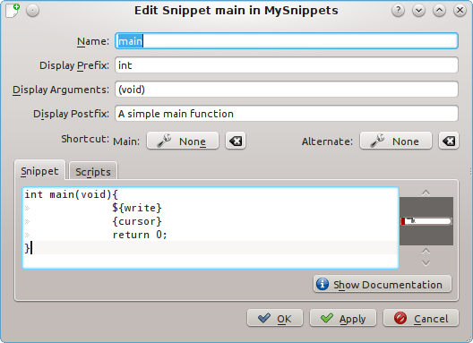 The snippet editor.